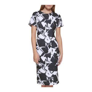 Karl Lagerfeld Black/White Abstract Print Sheath Dress, Women's Size 14